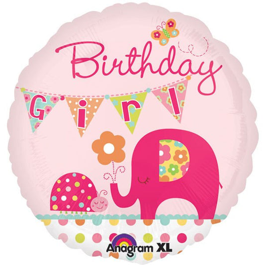 Birthday Girl Pink Elephant Foil Balloon, 18 inch, each