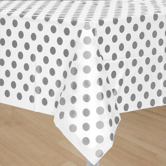 Silver with White Dot Table Cover, 54 x 108 inch