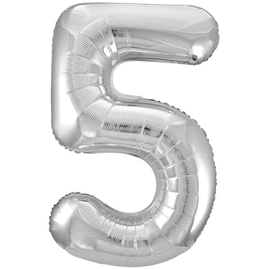 Silver Number 5 Foil Balloon, 34 inch, each