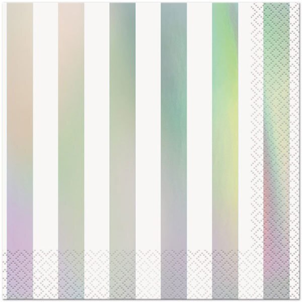 Iridescent Foil with White Stripe Lunch Napkins, 6.5 inch fold, set of 16