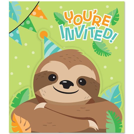 Sloth Party Invitations, Fill In with Envelopes, 5 x 4.5 in, 8 ct