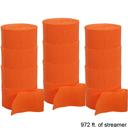 Crepe Streamers 12-81 Foot Rolls Bright Orange, 972 feet, set of 12