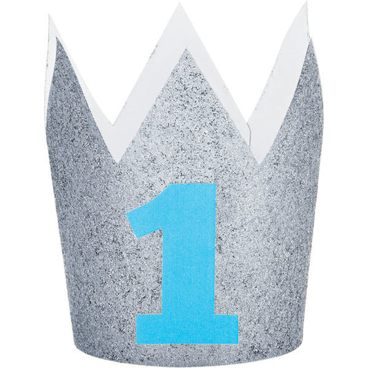 Blue 1st Birthday Glitter Mini Crown, 4 inch, each