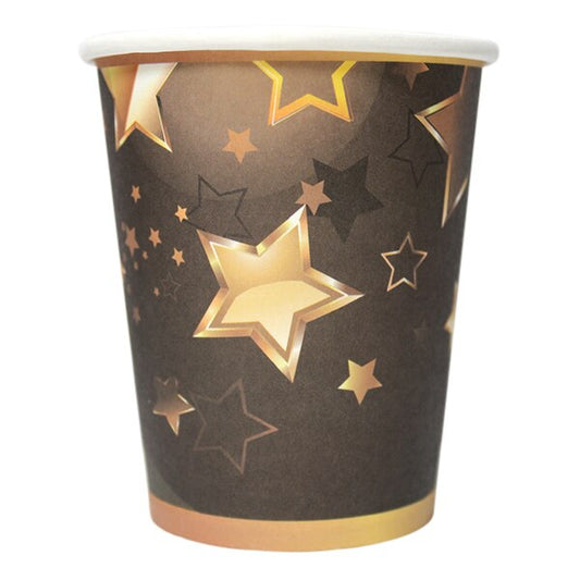 Midnight Black and Gold Star Cups, 9 oz, 8 ct