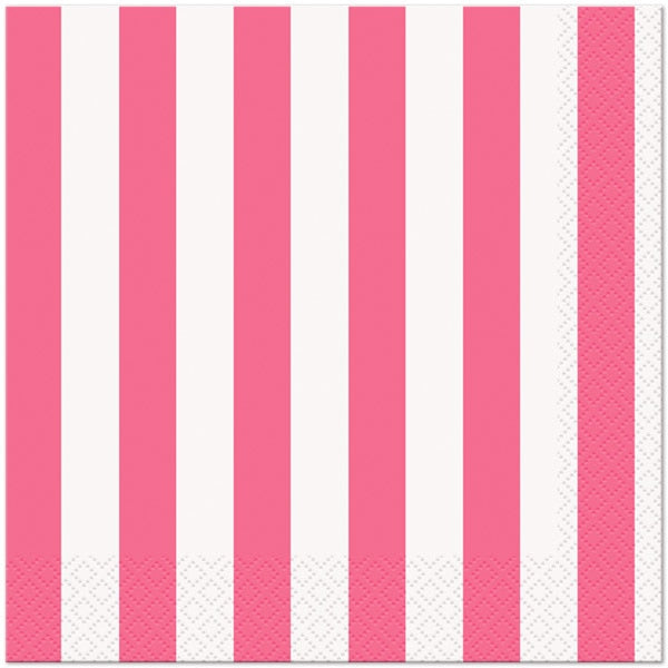 Hot Pink with White Stripe Lunch Napkins, 6.5 inch fold, set of 16