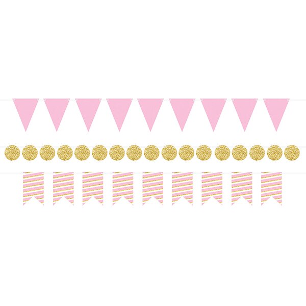 Pink and Gold Mini Banner Kit, 18 feet, 3 count