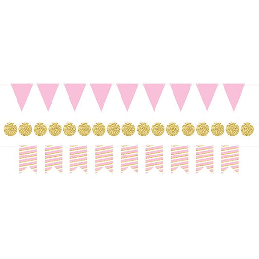 Pink and Gold Mini Banner Kit, 18 feet, 3 count