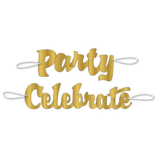 Gold Script Party and Celebrate Banners, decor, each
