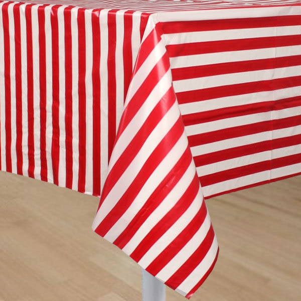 Classic Red and White Striped Table Cover, 54 x 108 inch