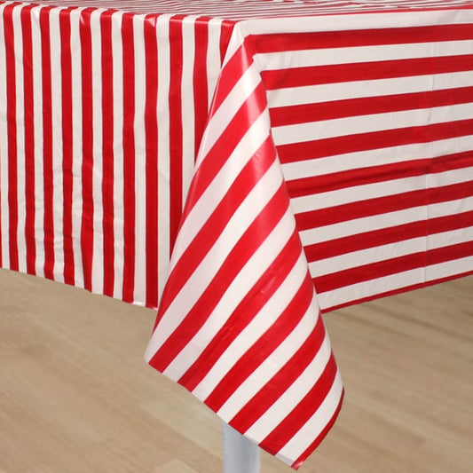 Classic Red and White Striped Table Cover, 54 x 108 inch