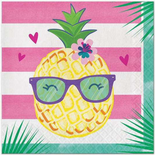 Pineapple and Flamingo Lunch Napkins, 6.5 inch fold, set of 16
