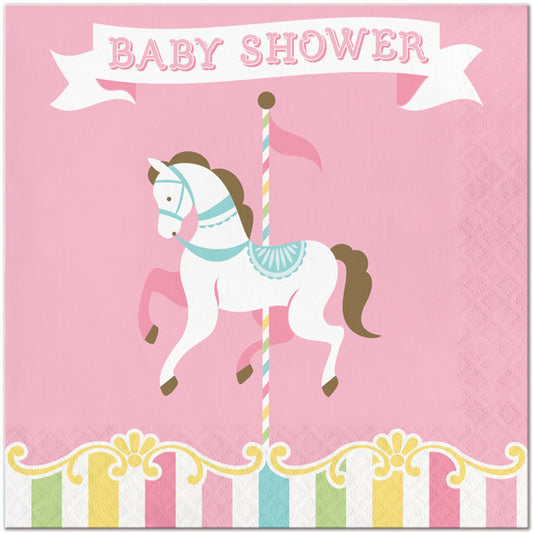 Carousel Horse Baby Shower Lunch Napkins, 6.5 inch fold, set of 16