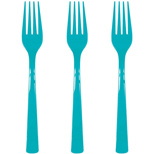 Terrific Teal Forks Reusable Plastic, 6 inch, set of 18