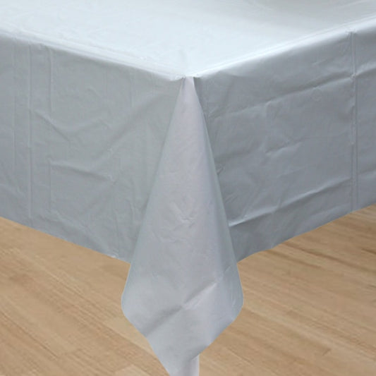 Silver Plastic Table Cover, 54 x 108 inch