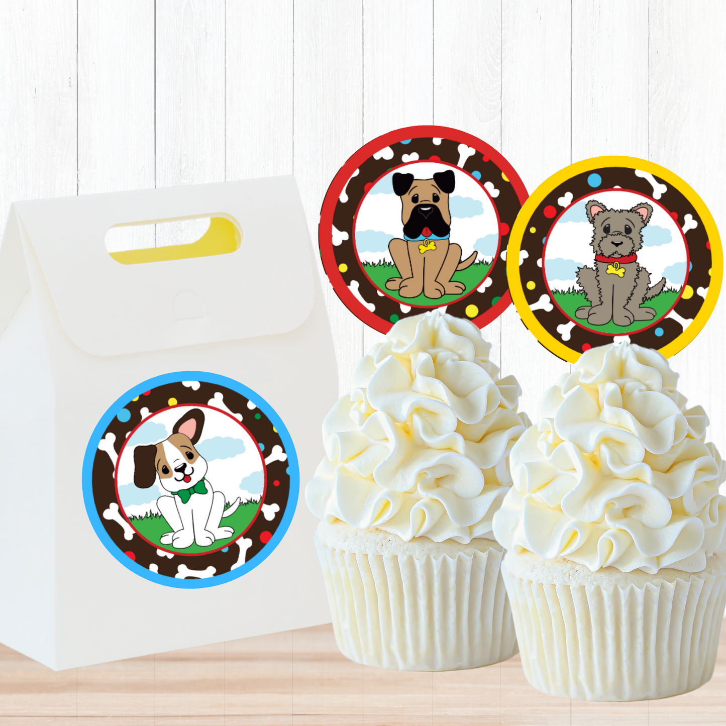 Little Dog Party Circles, Printable PDF, Instant Download