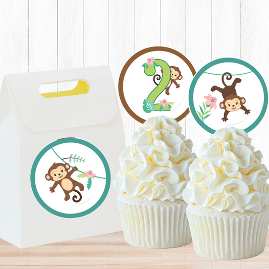 Little Monkey 2nd Birthday Party Circles, Printable PDF, Instant Download
