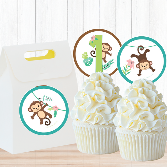 Little Monkey 1st Birthday Party Circles, Printable PDF, Instant Download
