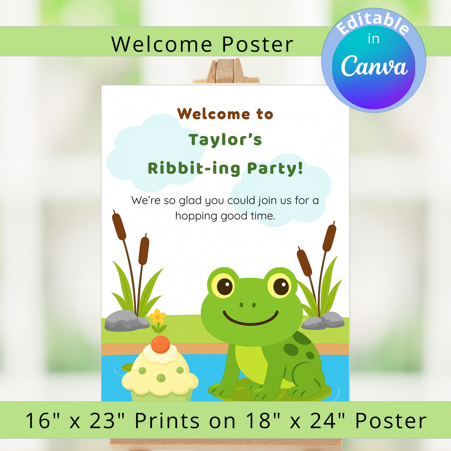 Hopper the Frog Welcome Poster – 18x23 Printable Party Sign PDF