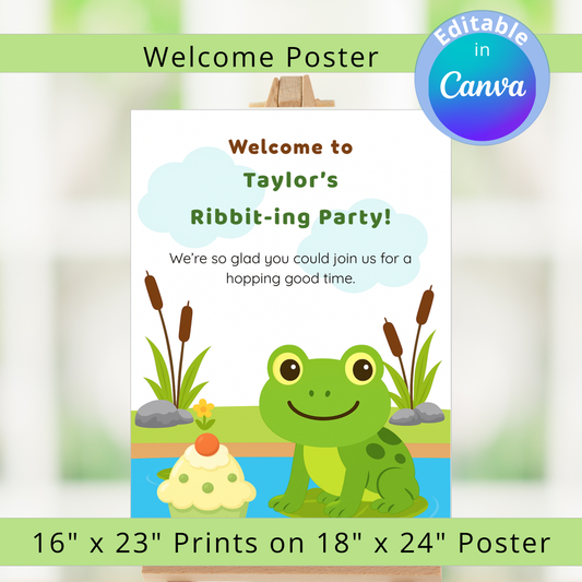 Hopper the Frog Welcome Poster – 18x23 Printable Party Sign PDF