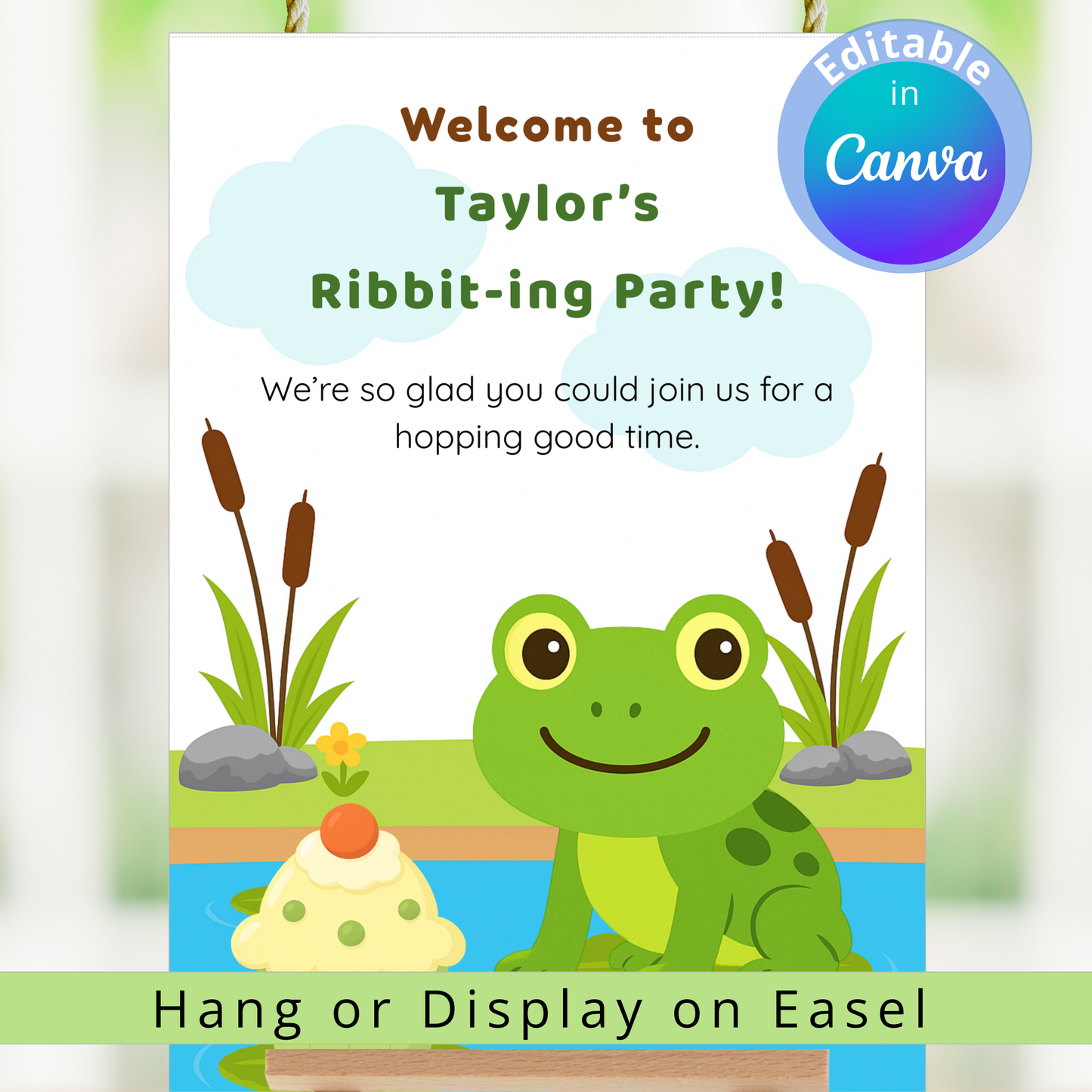 Hopper the Frog Welcome Poster – 18x23 Printable Party Sign PDF