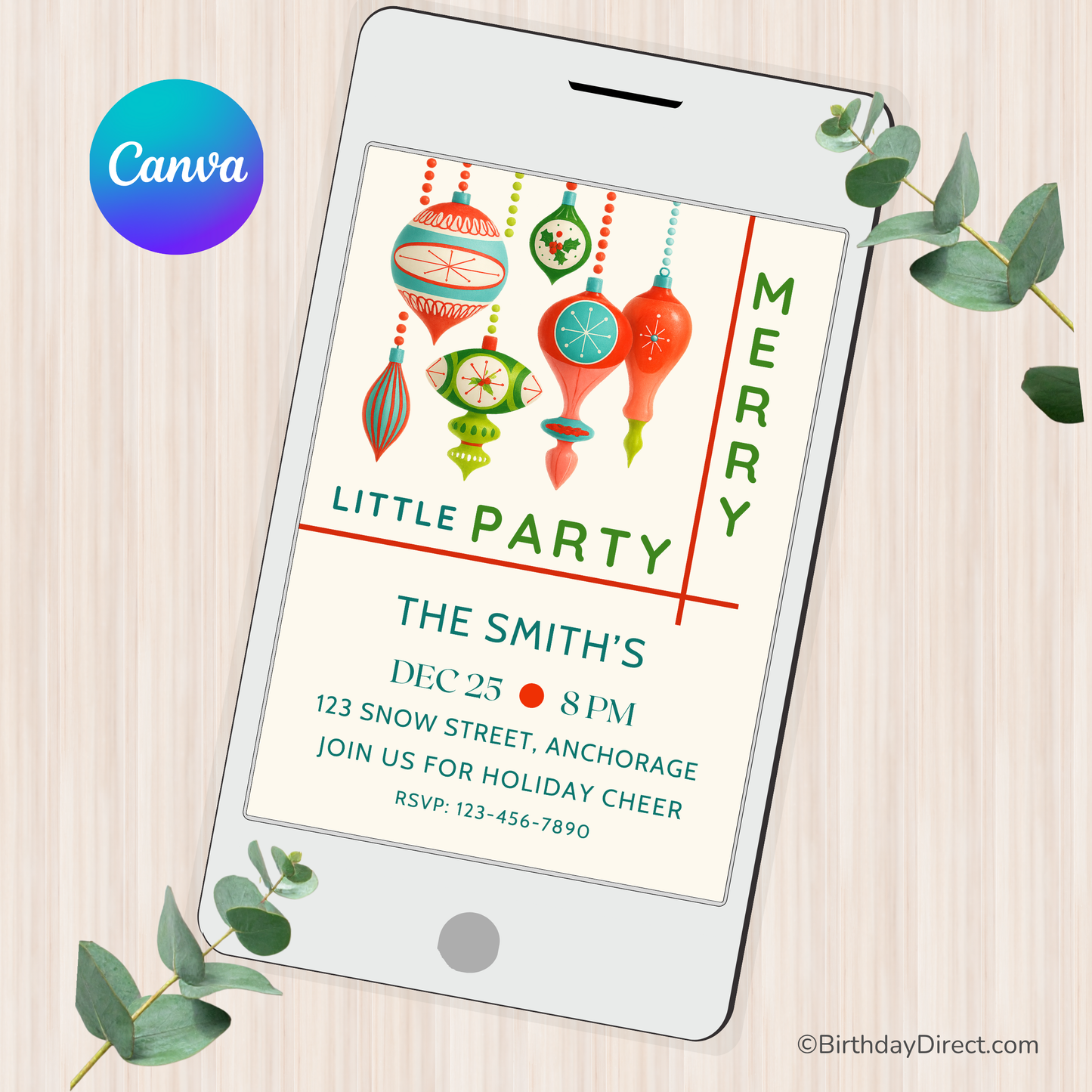 Mid-Century Magic Christmas Invitation — Editable Retro Holiday Party Template