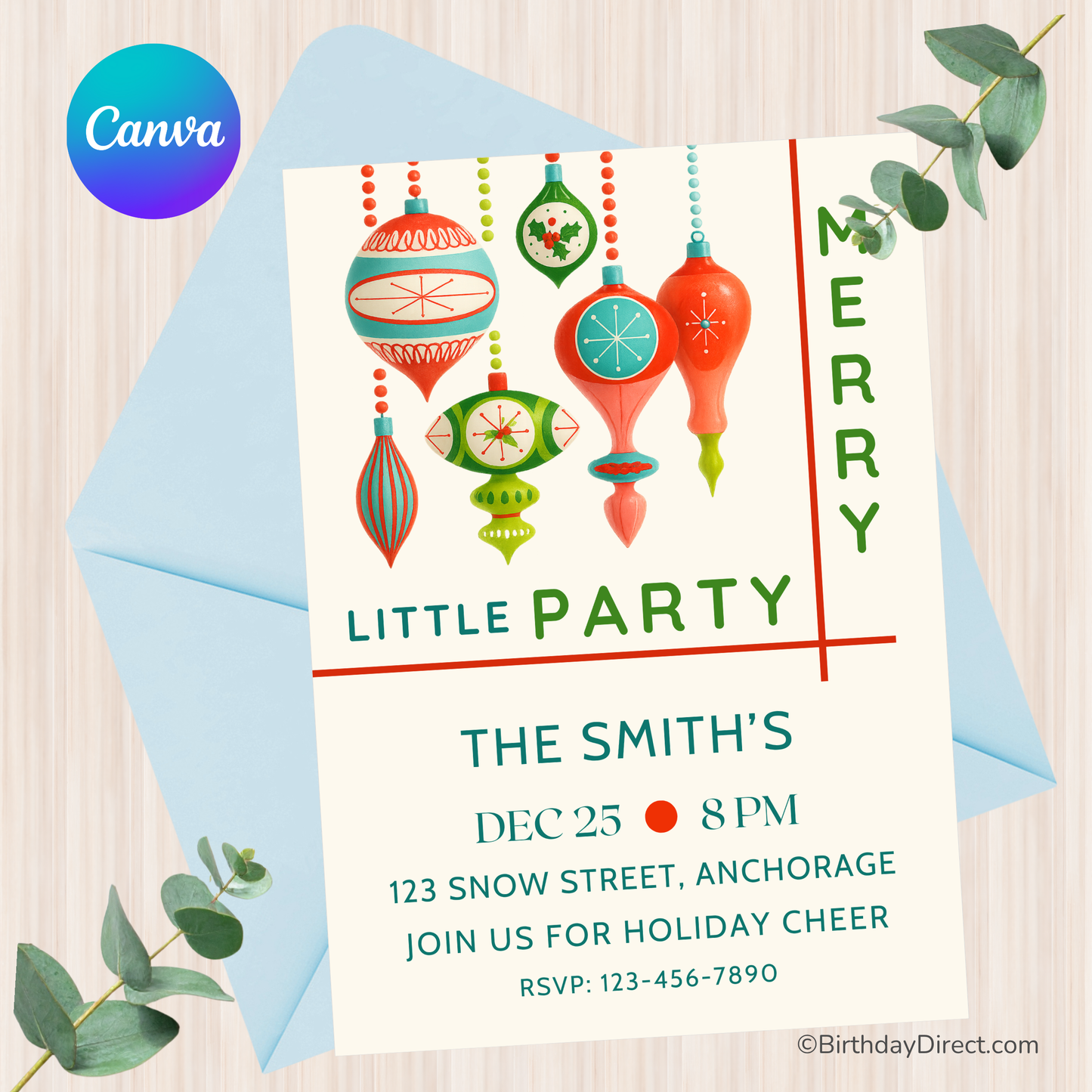 Mid-Century Magic Christmas Invitation — Editable Retro Holiday Party Template