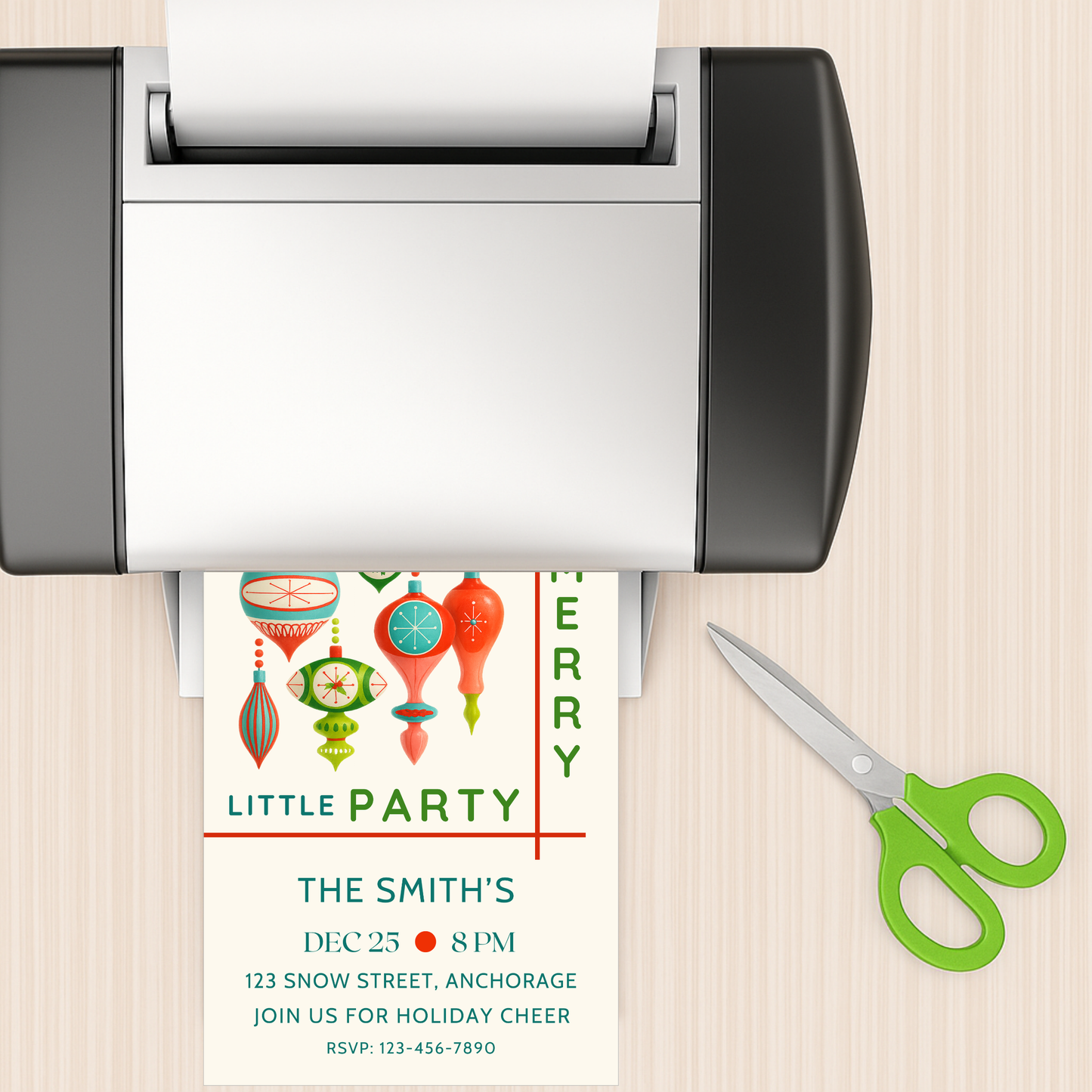 Mid-Century Magic Christmas Invitation — Editable Retro Holiday Party Template