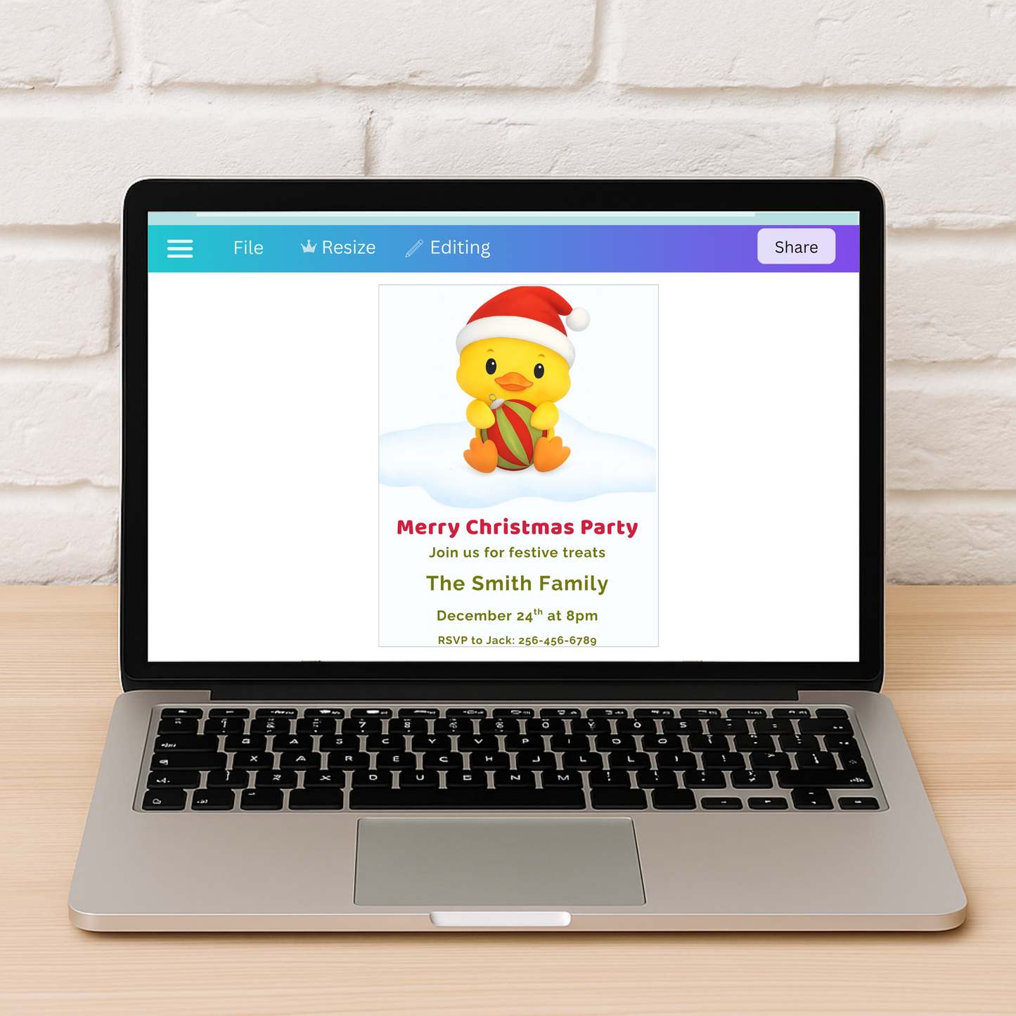 Puddles the Duck Christmas Party Invitation – Editable Template | Printable Holiday Invitation for Kids, Families & Classrooms