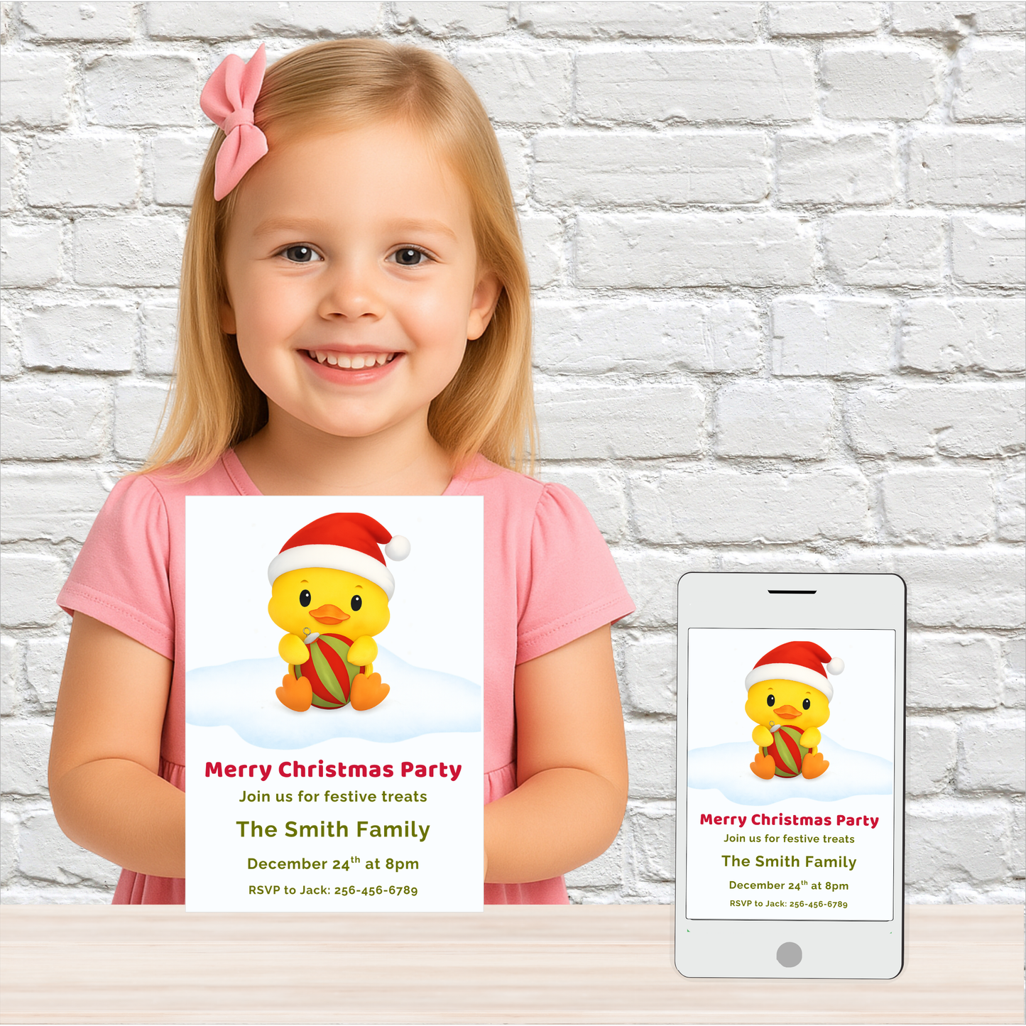 Puddles the Duck Christmas Party Invitation – Editable Template | Printable Holiday Invitation for Kids, Families & Classrooms