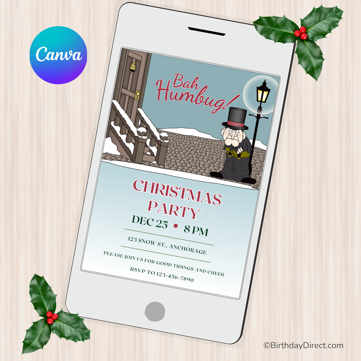 Bah Humbug Christmas Invitation — Funny Scrooge Holiday Party Template