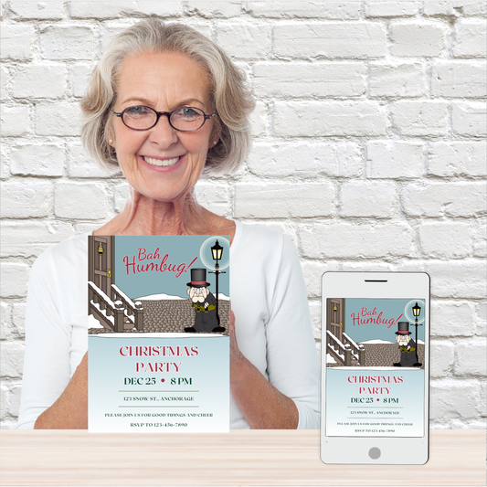Bah Humbug Christmas Invitation — Funny Scrooge Holiday Party Template