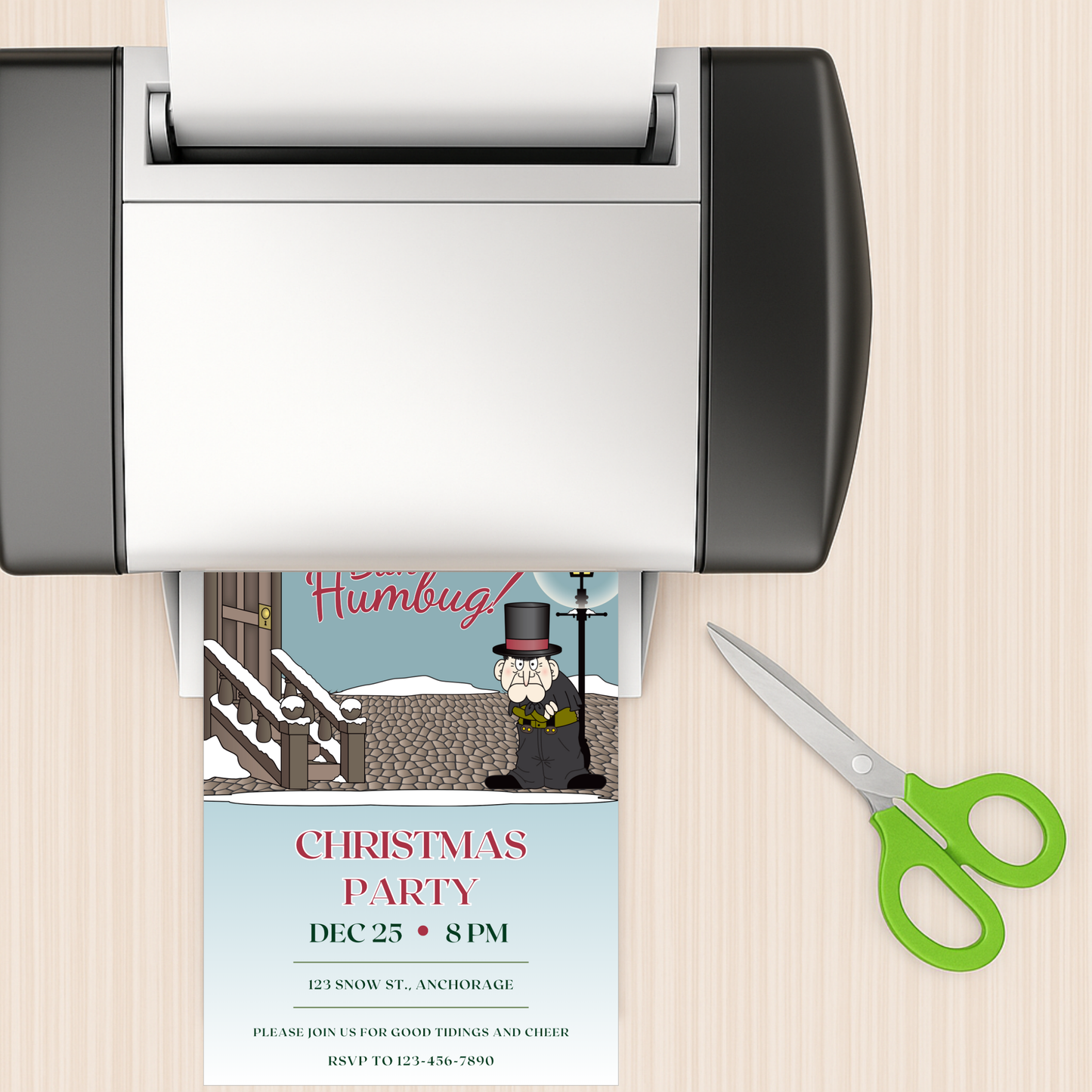 Bah Humbug Christmas Invitation — Funny Scrooge Holiday Party Template