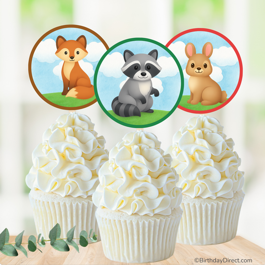 Forest Friends Cupcake Toppers – 2" Party Circles Printable PDF