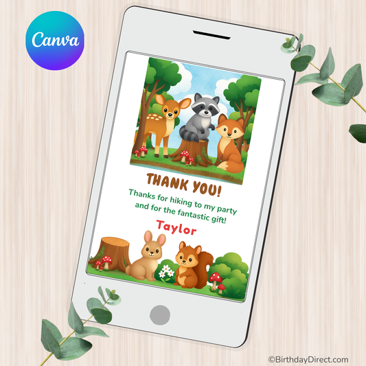 Forest Friends Thank You Card – Editable 5x7 Canva Template