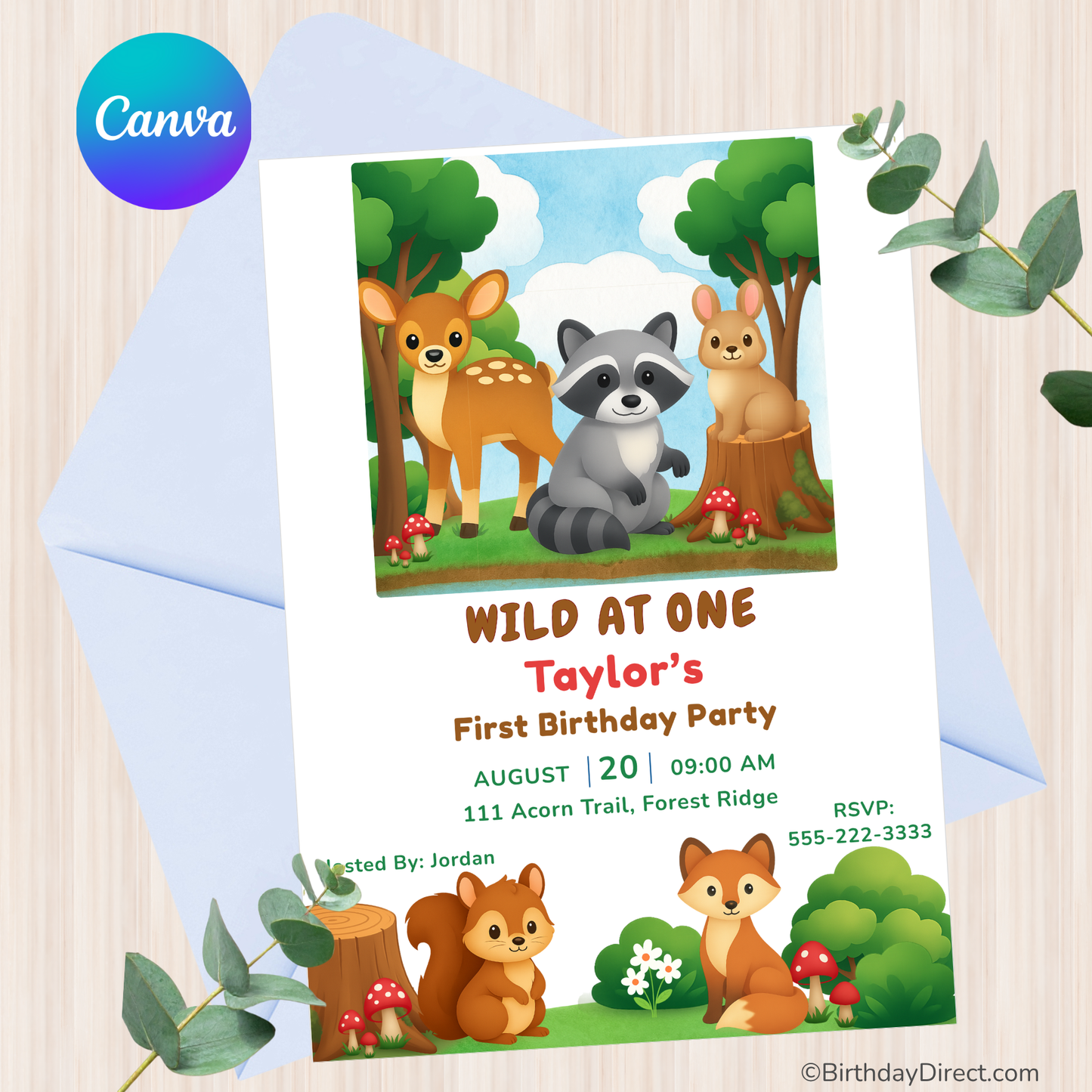 Forest Friends Birthday Invitation – Editable 5x7 Canva Template
