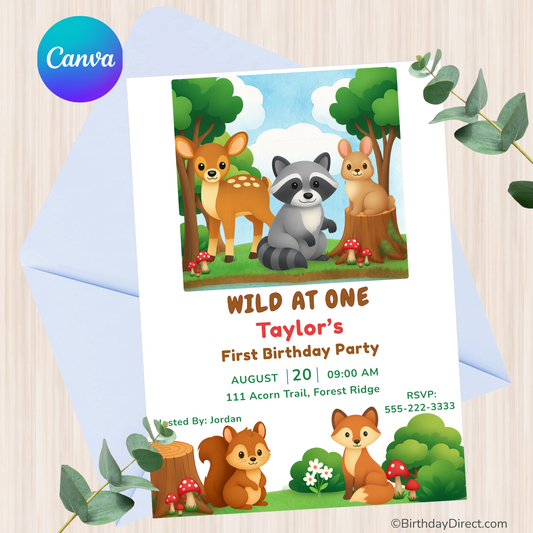 Forest Friends Birthday Invitation – Editable 5x7 Canva Template