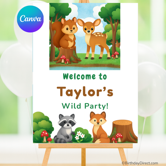 Forest Friends Party Welcome Poster – 18x24 Editable Printable Birthday Sign