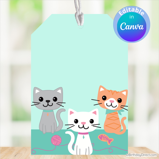 Cartoon cats on a teal background with 'Editable in Canva' label.