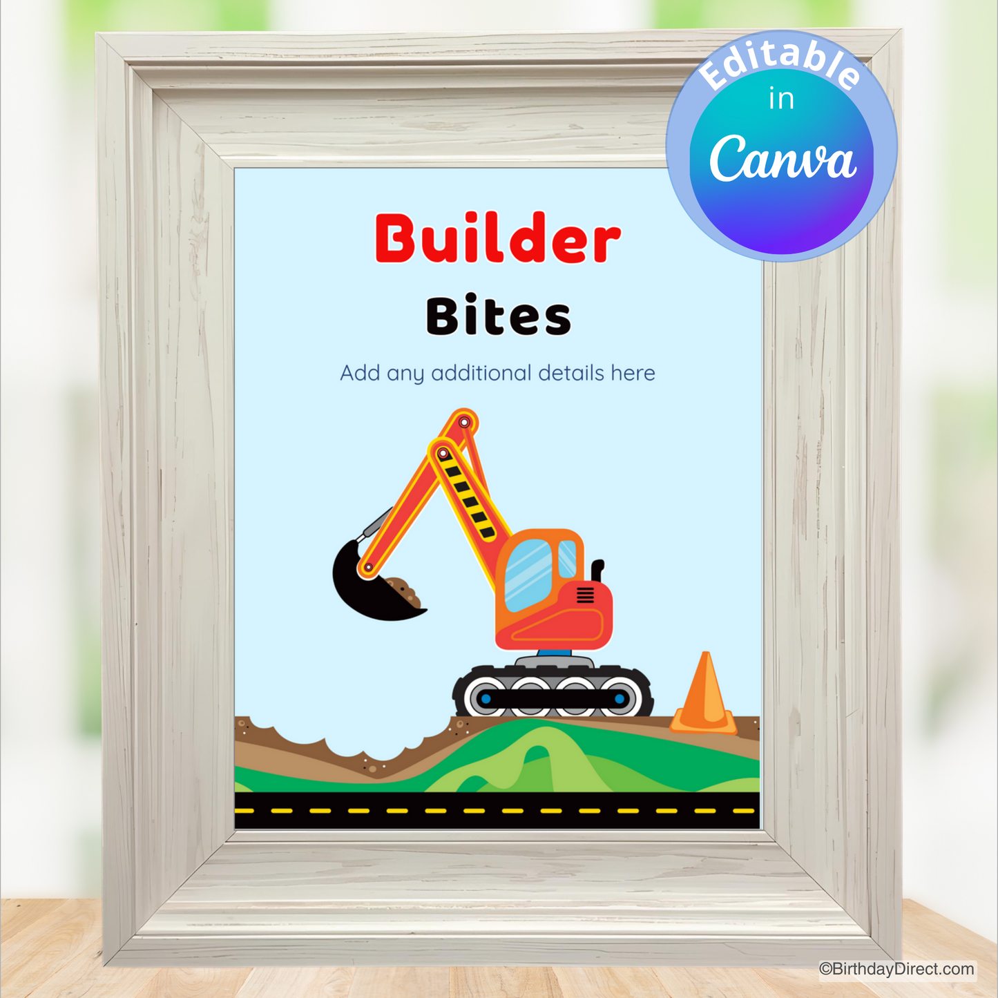 Little Digger Construction Sign 8x10 Editable Printable