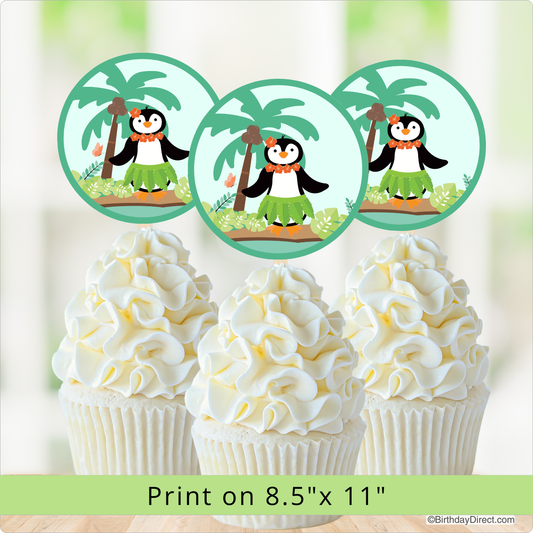 Cupcakes decorated with penguin toppers on a light background