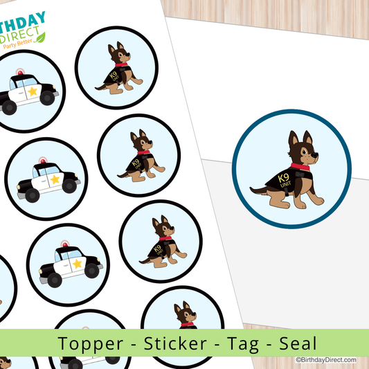 Stickers with police dog graphics on a white background