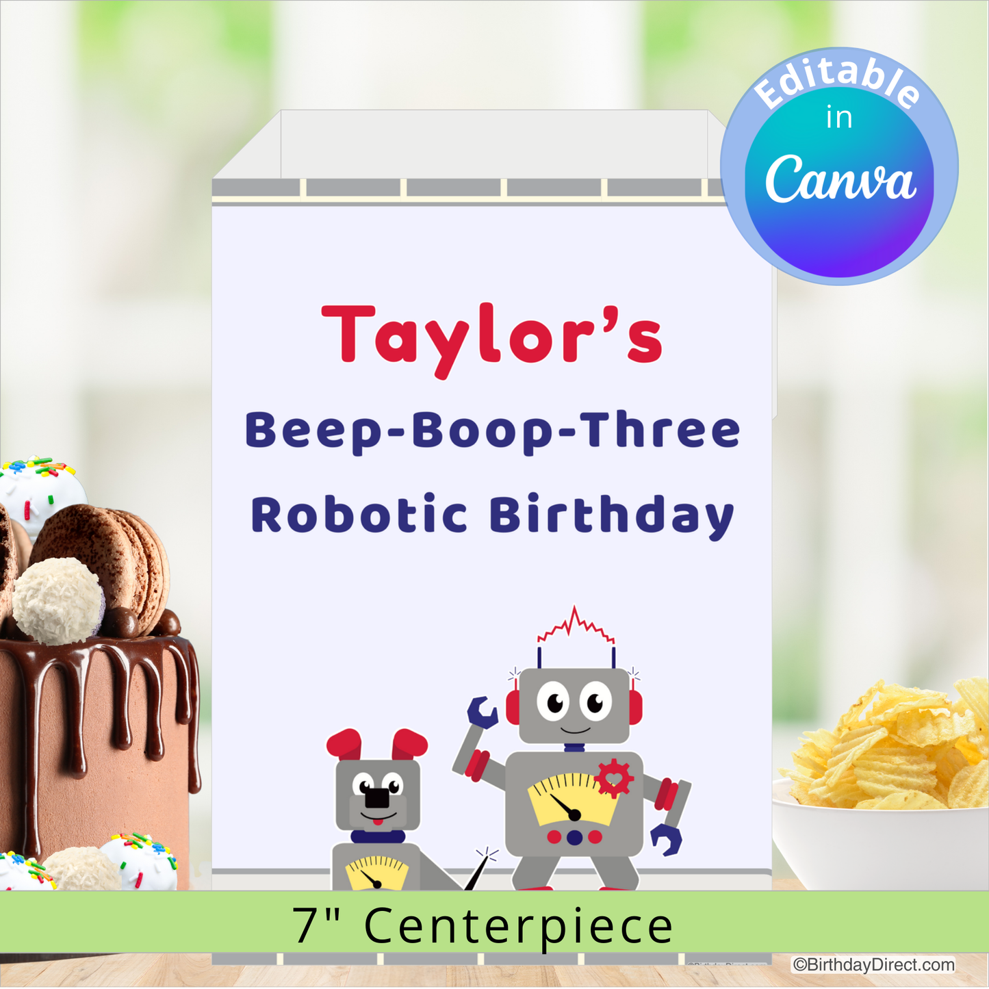 Little Robot Centerpiece – Editable 7" Canva Template