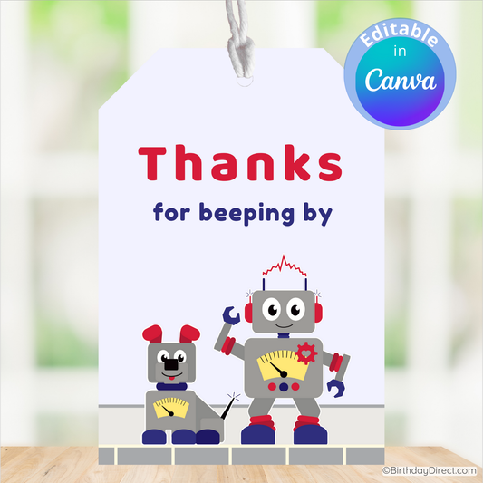 Card with robots and 'Thanks for beeping by' text on a white background