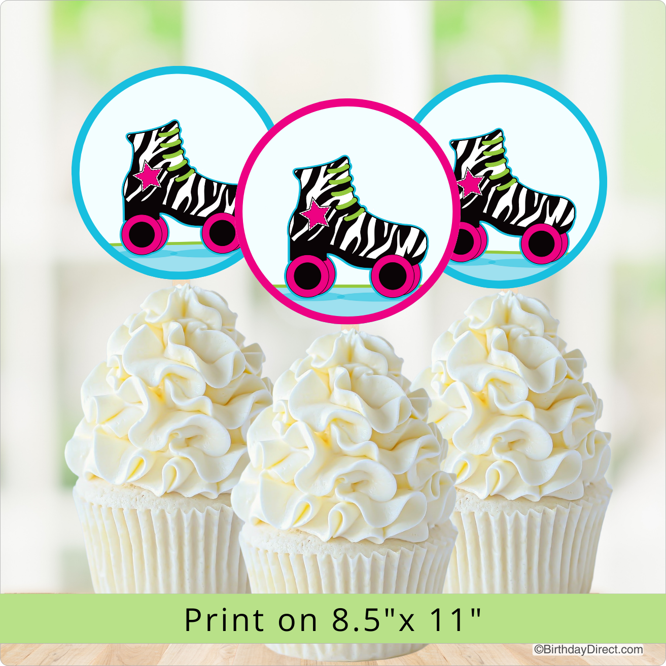 Little Roller Skate Cupcake Toppers – 2" Party Circles Printable PDF
