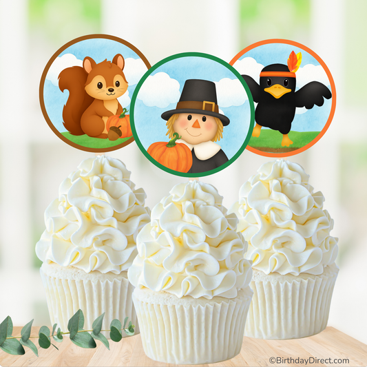 Pumpkin Patch Pals Giving Thanks Cupcake Toppers – 2" Party Circles Printable PDF