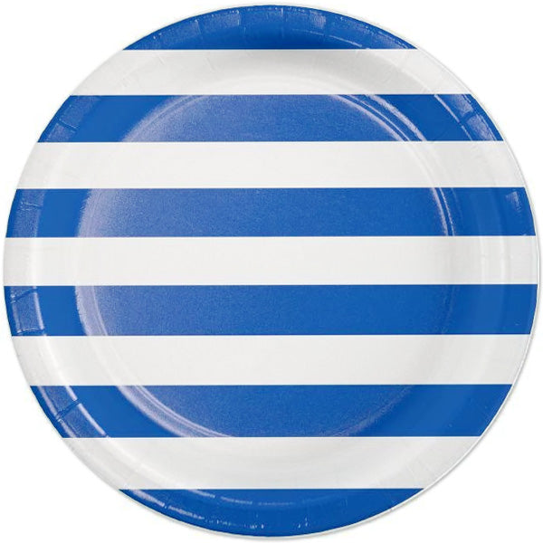 Cobalt Blue with White Stripe Dinner Plates, 9 inch, 8 count