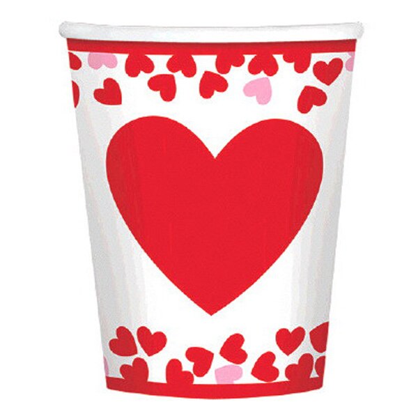 Valentine Confetti Hearts Cups, 9 oz, 8 ct