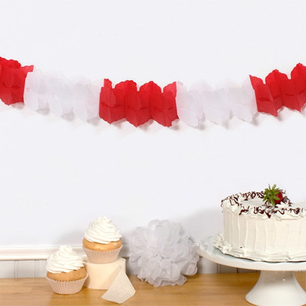 Tissue Garland, Leaf Style, Red and White, 12 feet, each