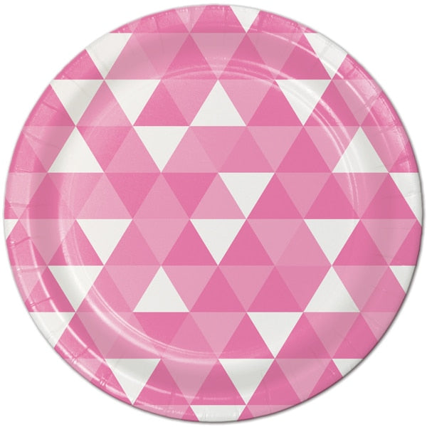 Candy Pink Geometric Dinner Plates, 9 inch, 8 count