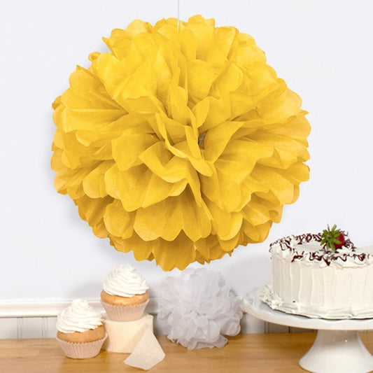 Yellow Puff Ball Tissue Decoration, 16 inch